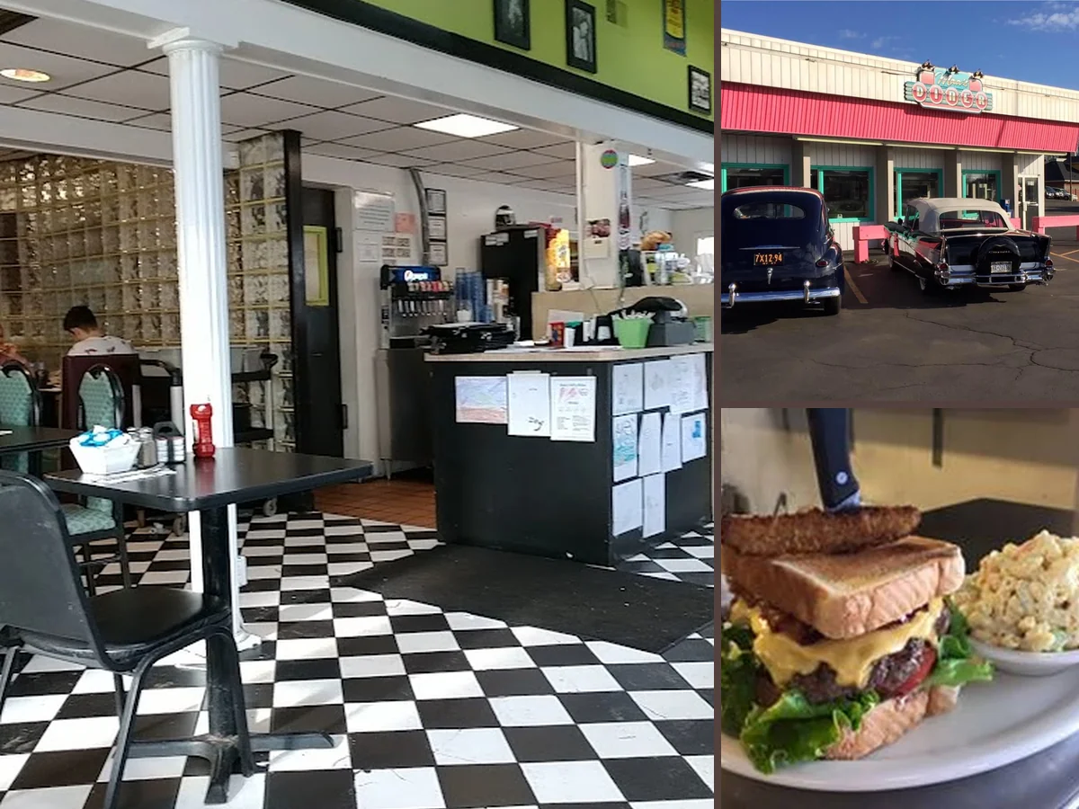 Bright diner tables and counter seating