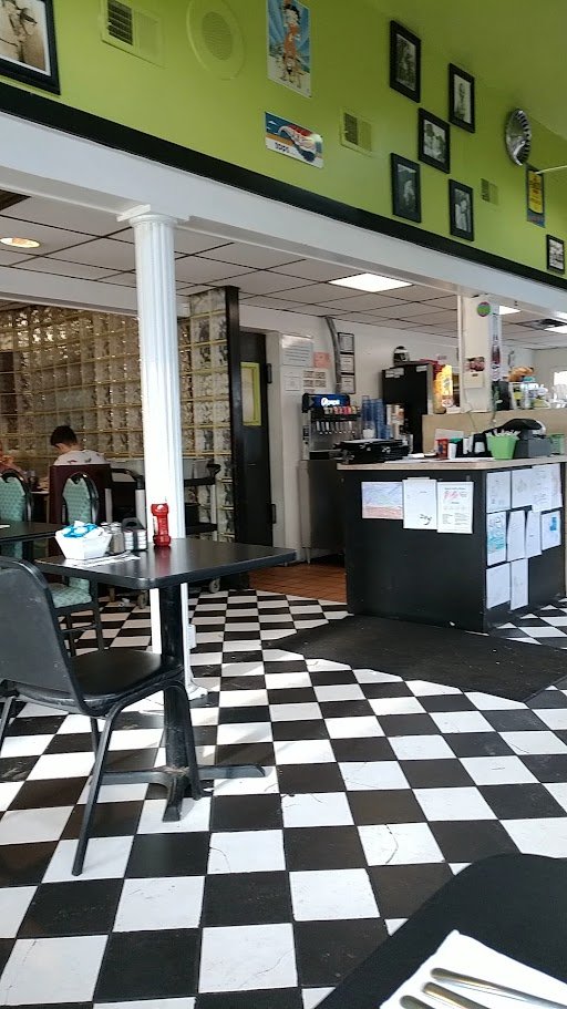 Casual restaurant interior with breakfast plates