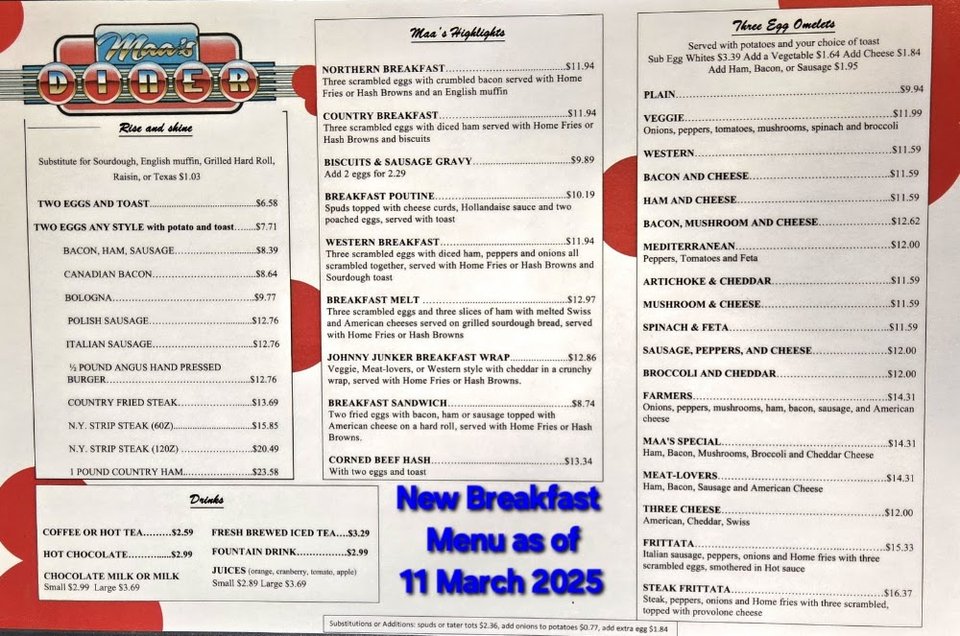 Menu page featuring sandwiches and salads