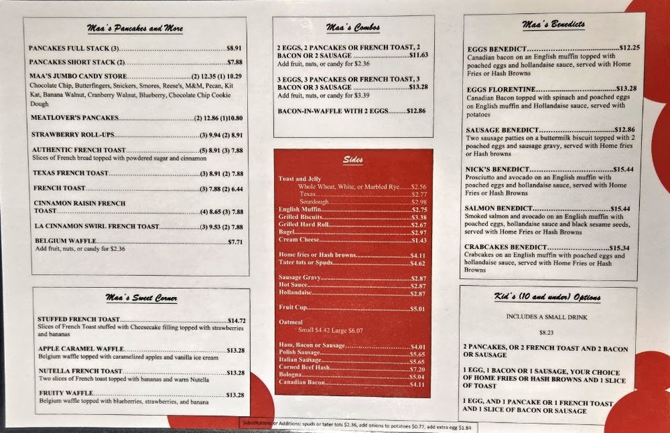 Restaurant menu with burgers and steak